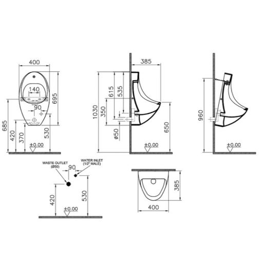 Писсуар подвесной Vitra ARKITEKT с сенсорным сливом 4106B003-5598